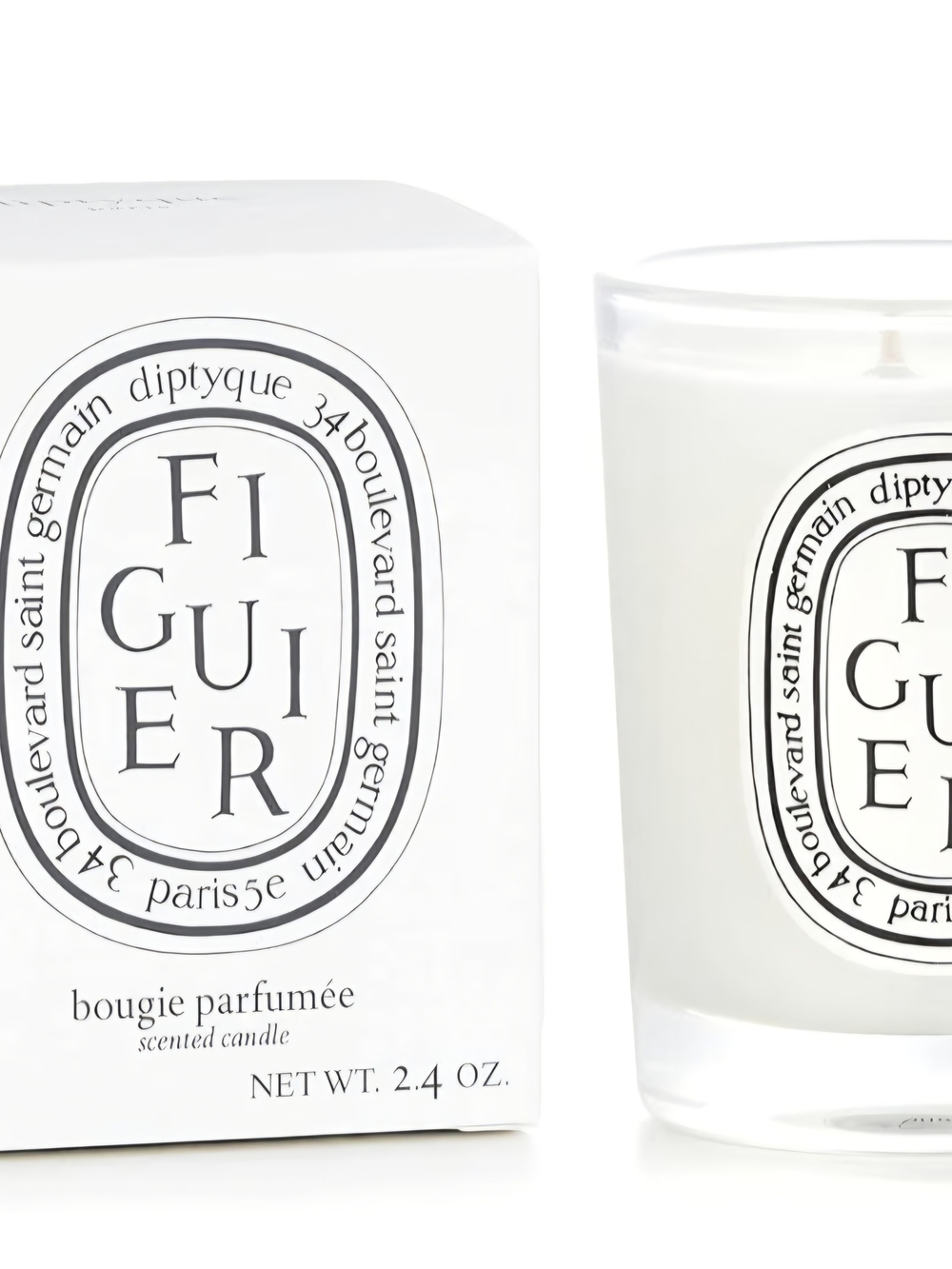diptyque Figuier Fig Scented Candle is a 2.4 oz white wax candle
